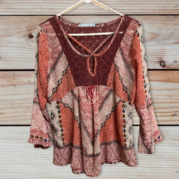 Maurices Tops - SOLD Maurices Lace Bell Sleeve Blouse Top Boho Medium